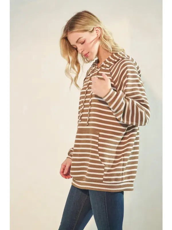 Urban Ribbed Striped Hoodie Top