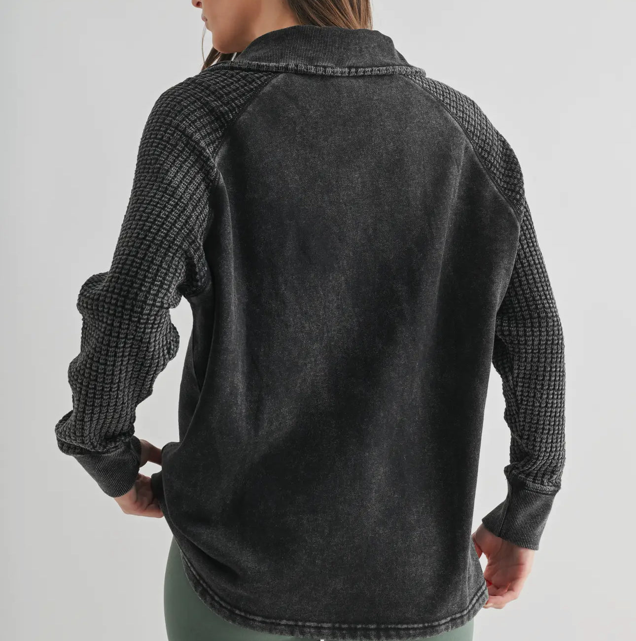 Black Waffle Knit Henley Top