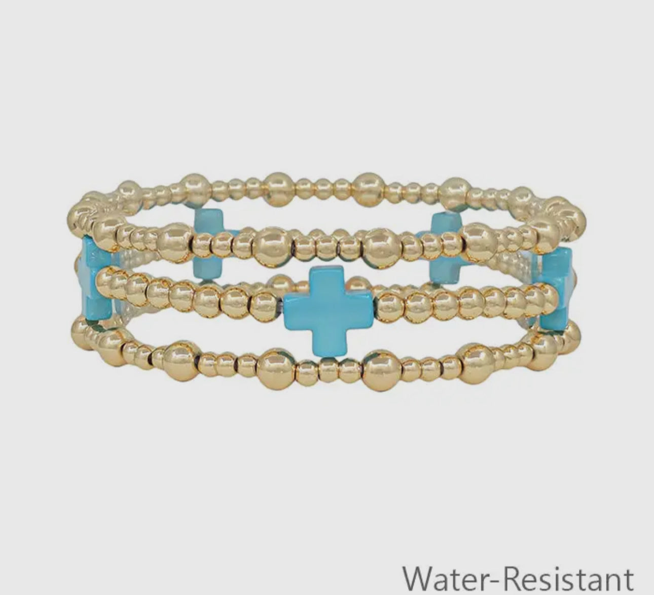 Set of 3 Beaded Turquoise Cross Stretch Bracelets