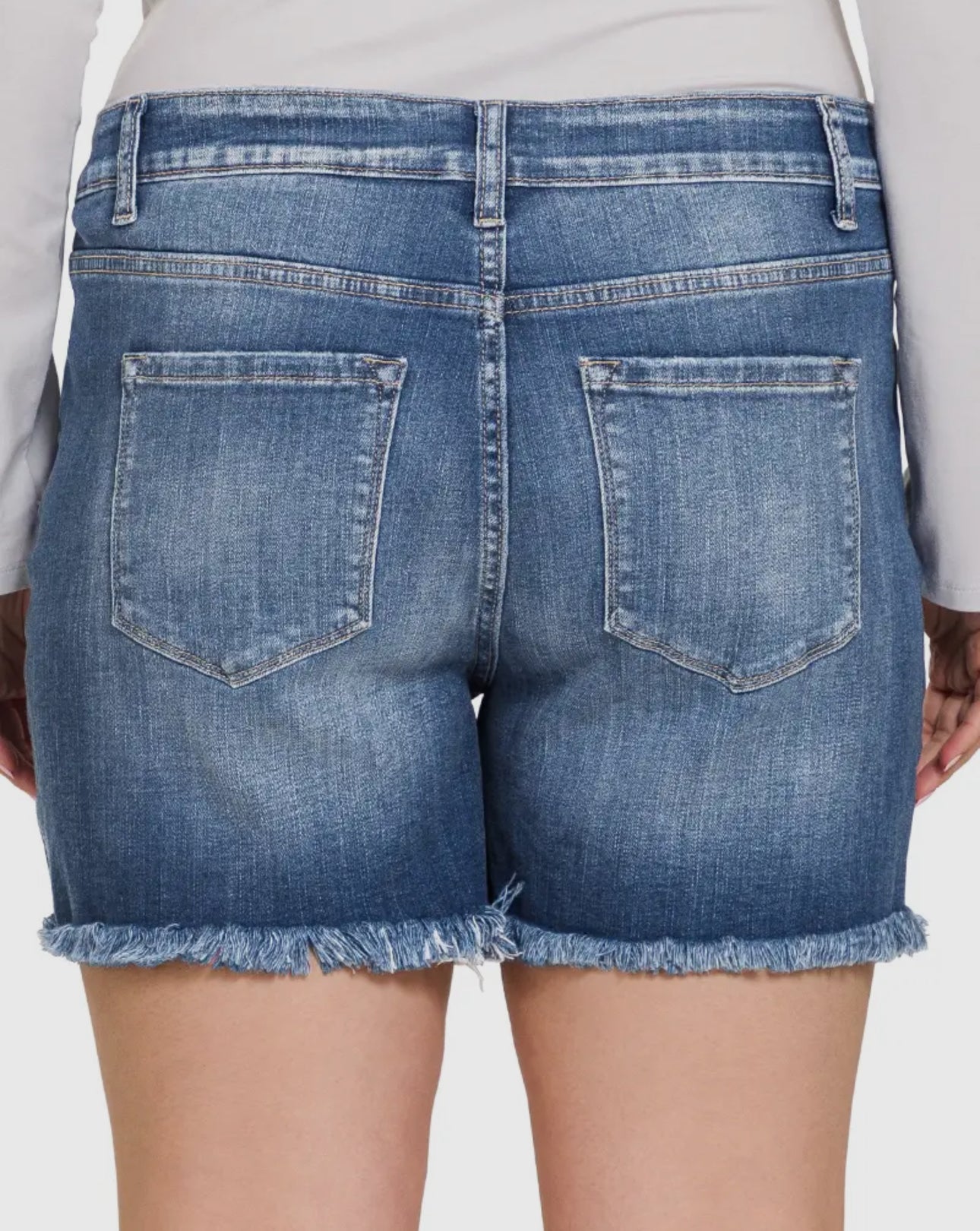Mid Rise Frayed Denim Shorts
