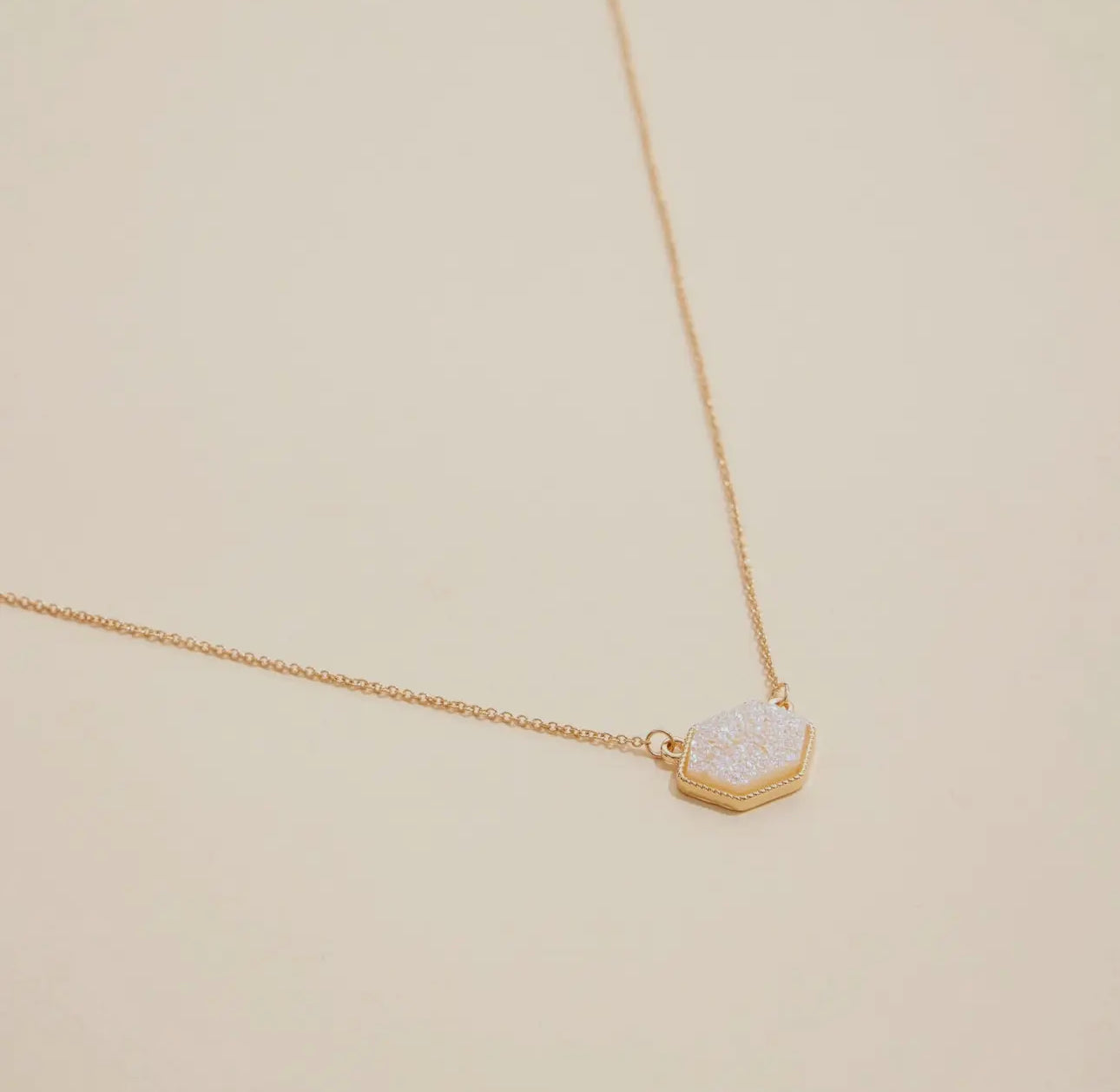 Hexagon Druzy White Stone Necklace