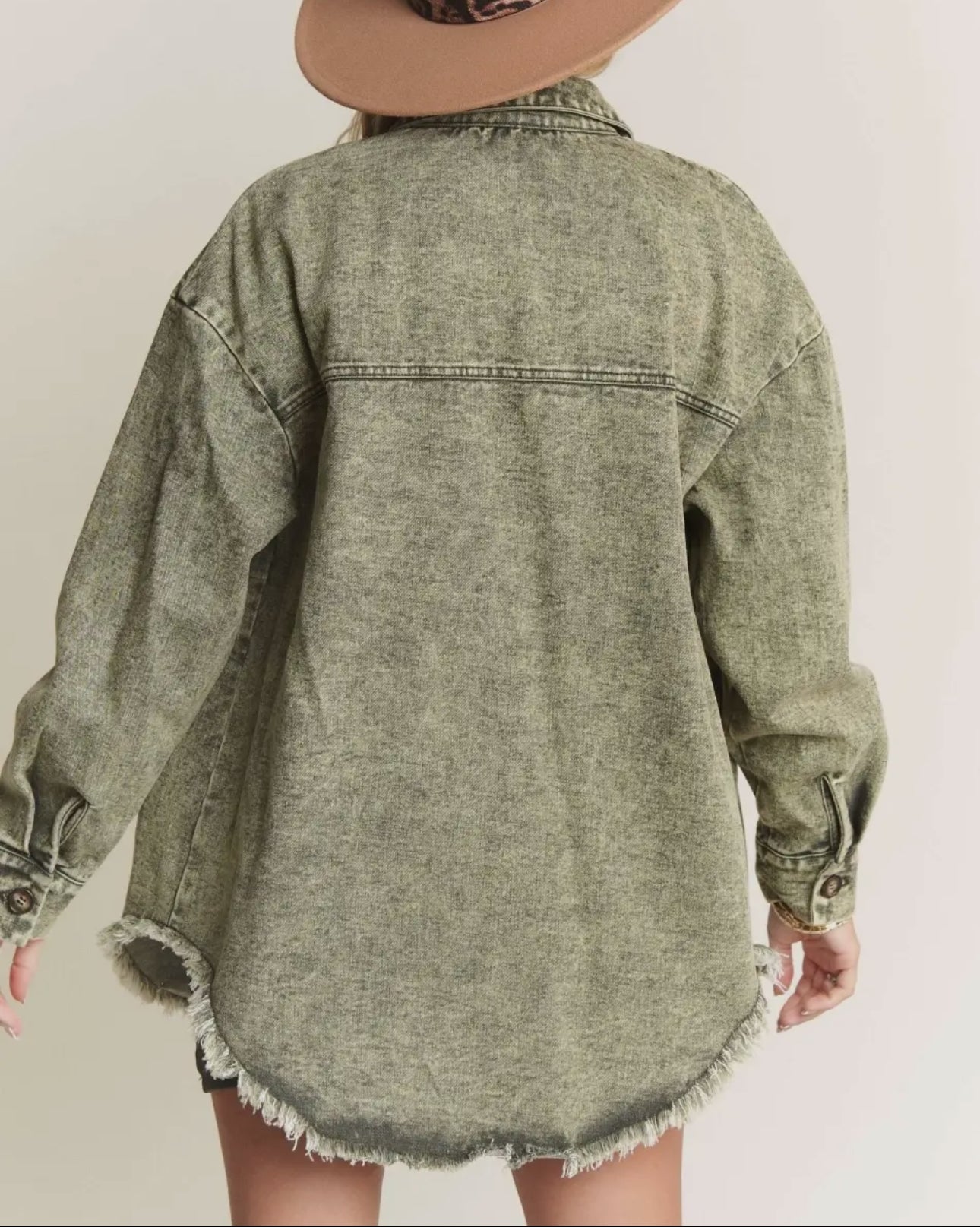 Button Down Washed Green Shacket
