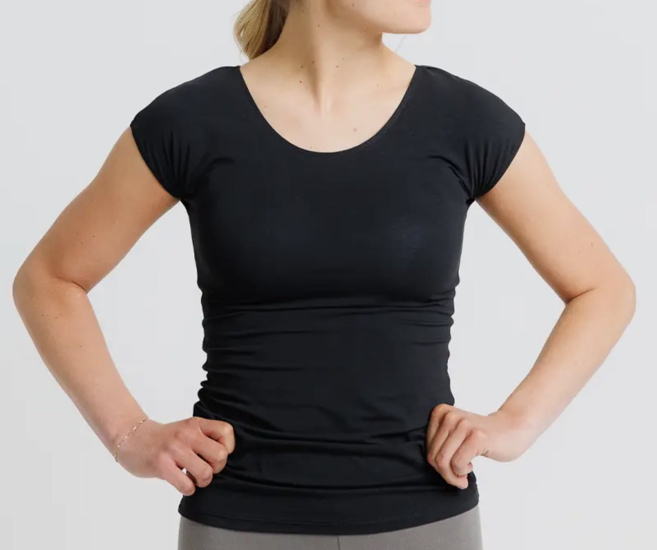 Black Essential Basic Layering Scoop Neck Tee