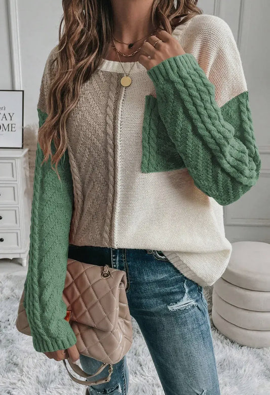 Gold Flame Colorblock Patched Pocket Drop Shoulder Sweater