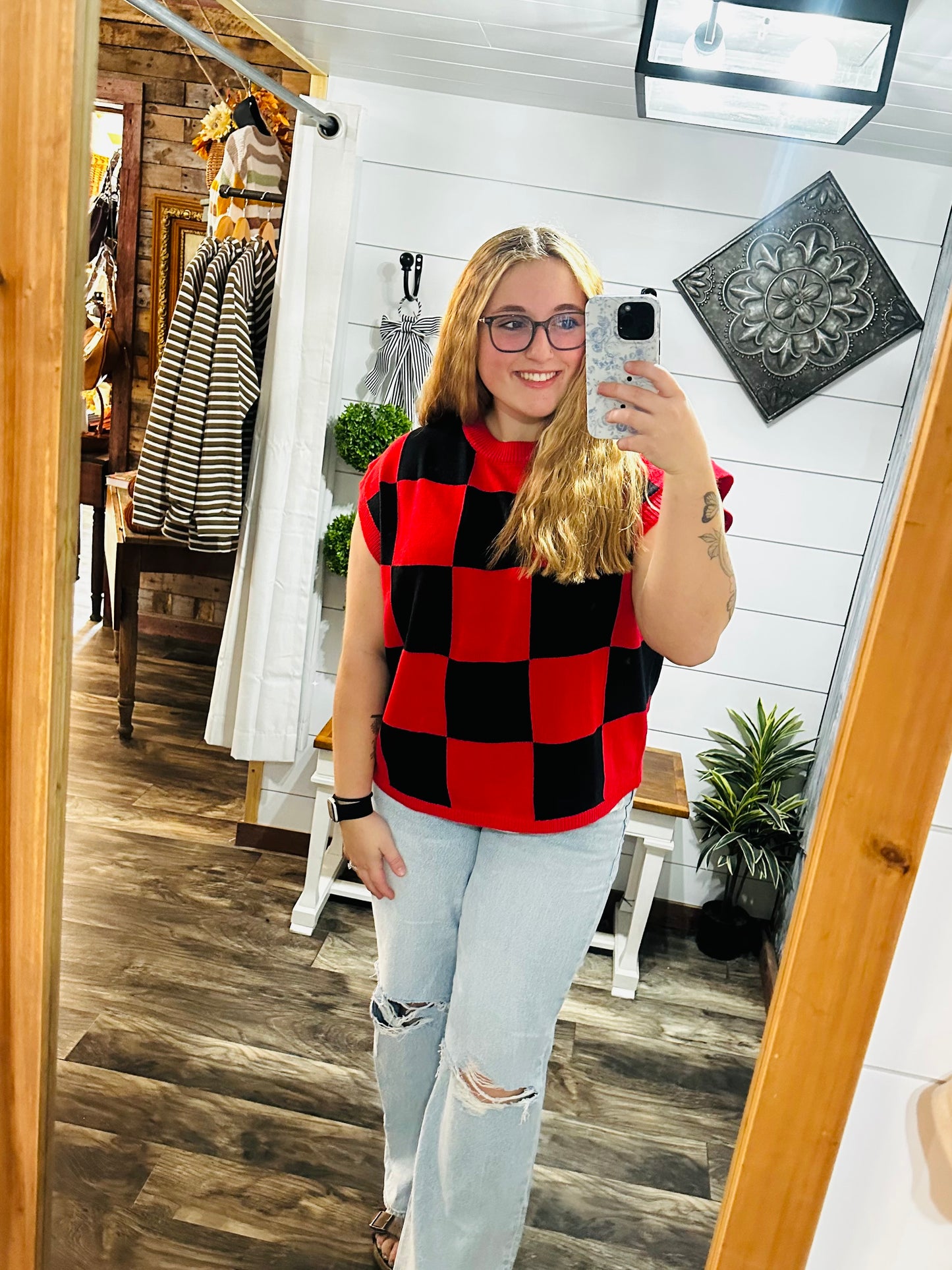 Game day Checkered Knit Top