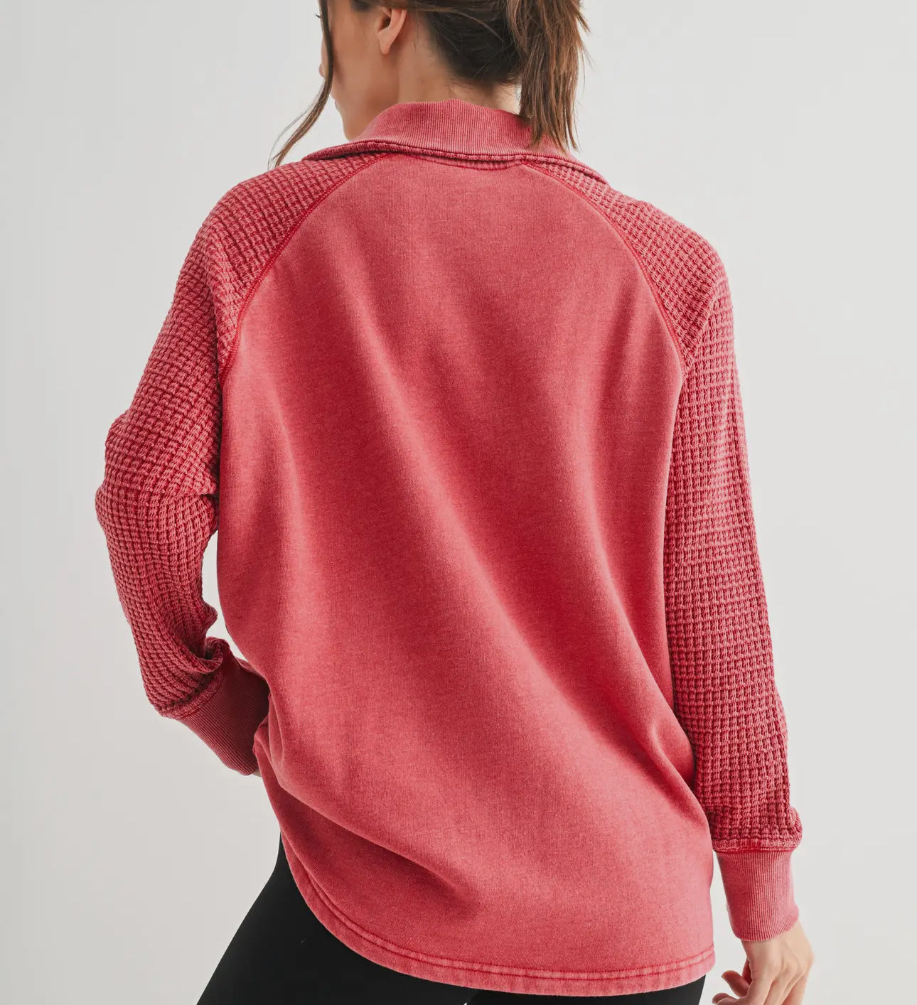 Garnet Red Waffle Knit Henley