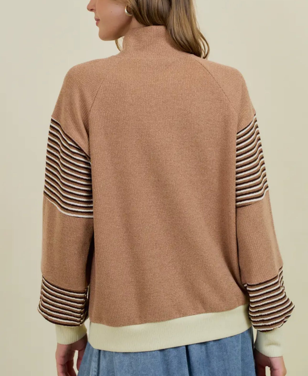 Beige Mixed Stripe Long Sleeve Top