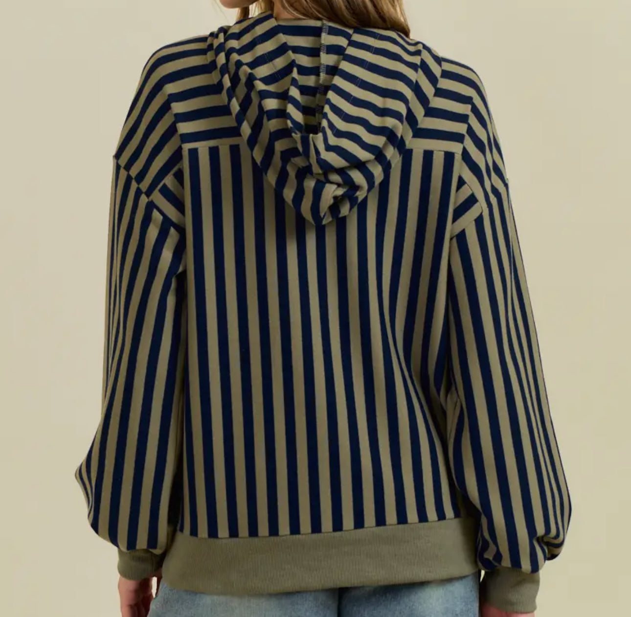 Olive & Navy Striped Hoodie