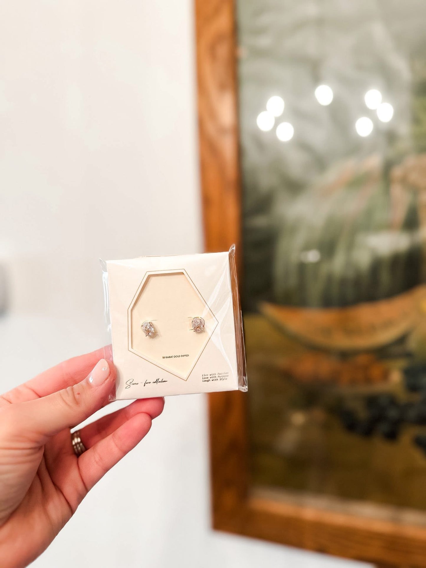 Oval Gold Setting Stud Earrings