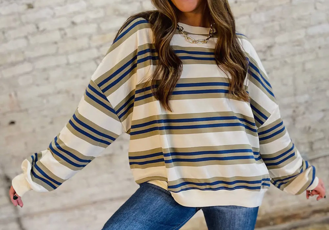 Khaki Stripe Pullover Sweatshirt