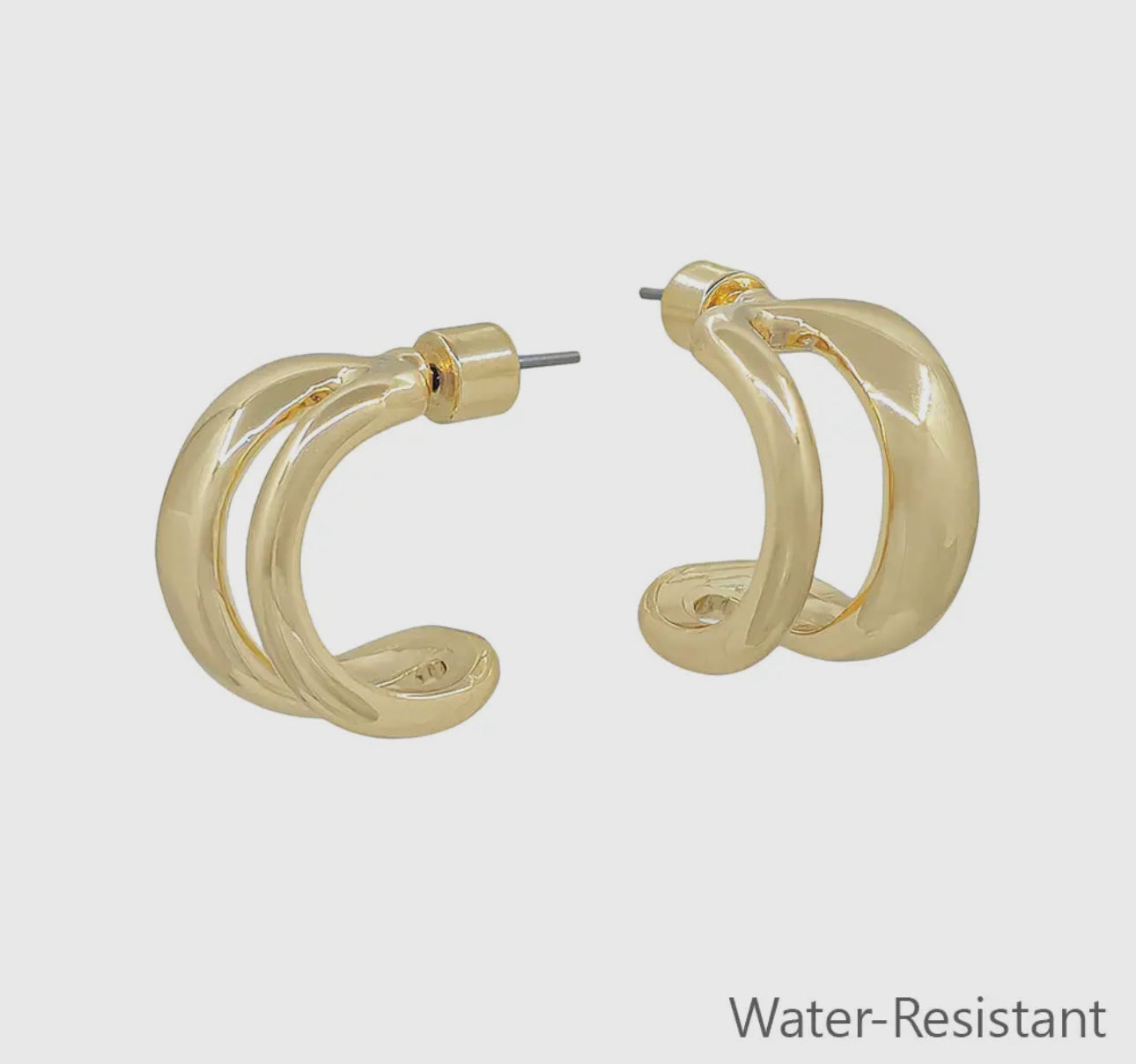 Gold Open Double Layered Huggie Hoop Earring