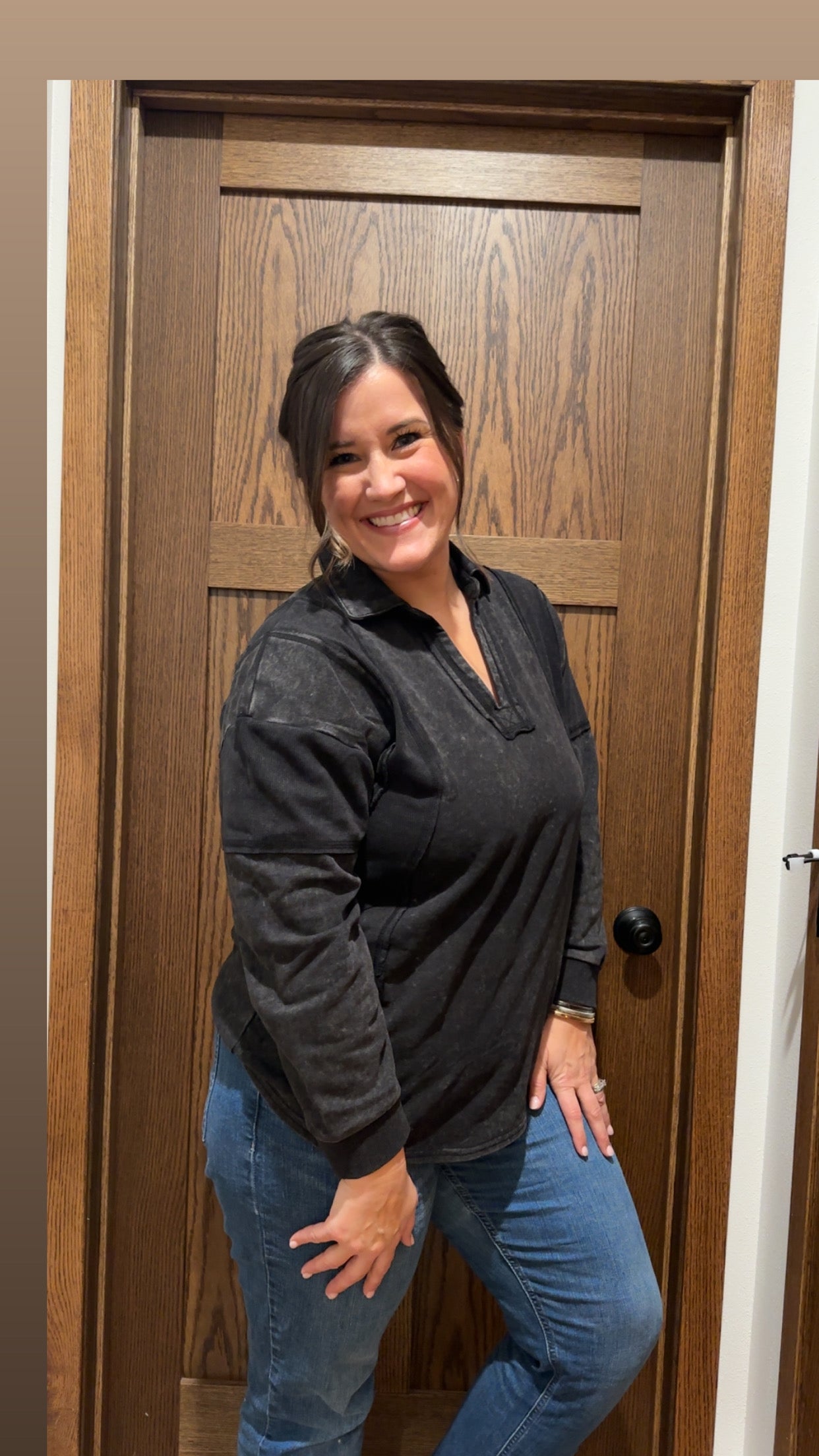 Black Mineral Washed Oversized French Terry Pullover