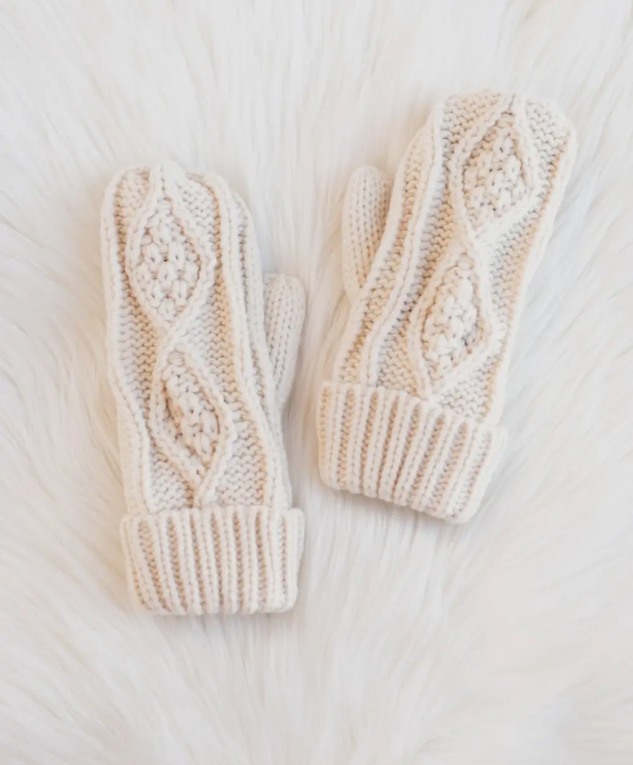 Beige Cable Knit Mittens