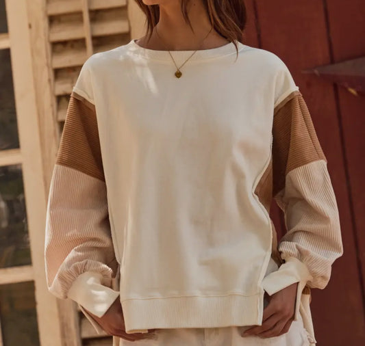 Ivory Color Block Pullover Sweater