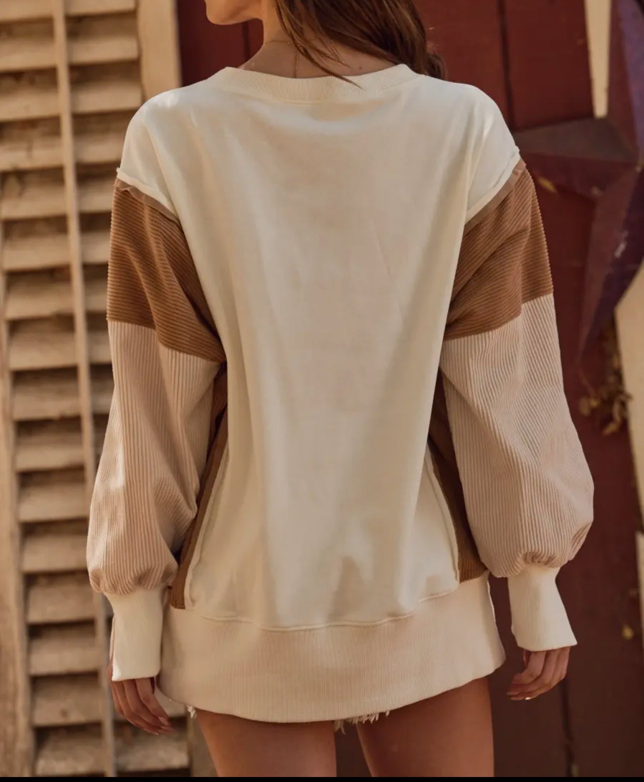 Ivory Color Block Pullover Sweater
