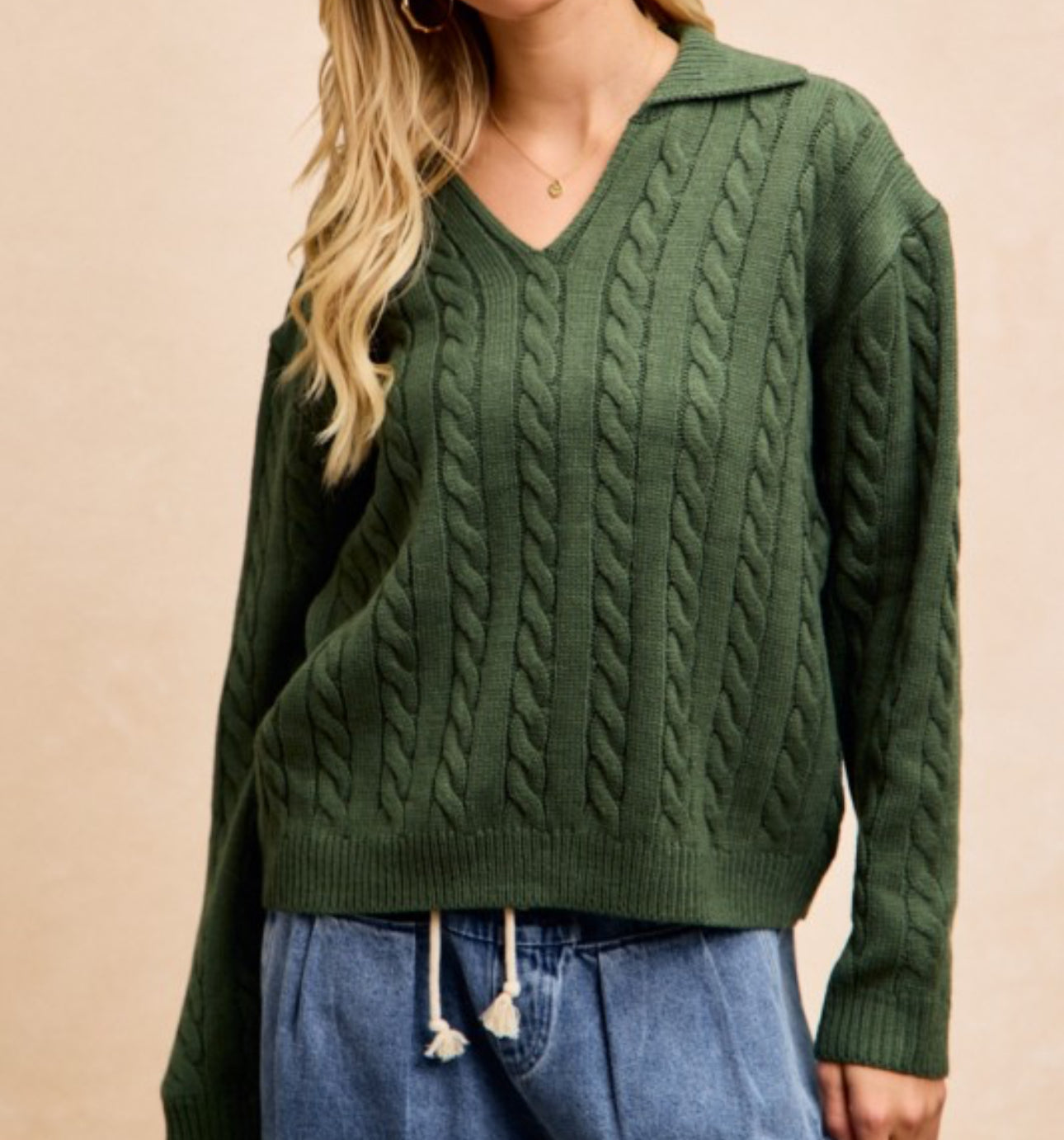 Dark Olive Collared Knit Sweater