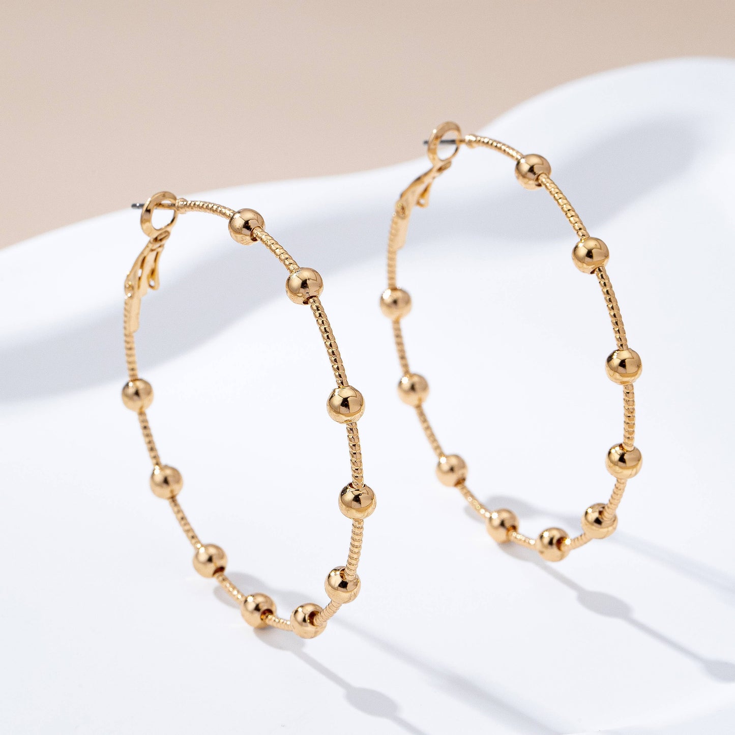 Classic Gold Ball Beaded Hoop Earrings