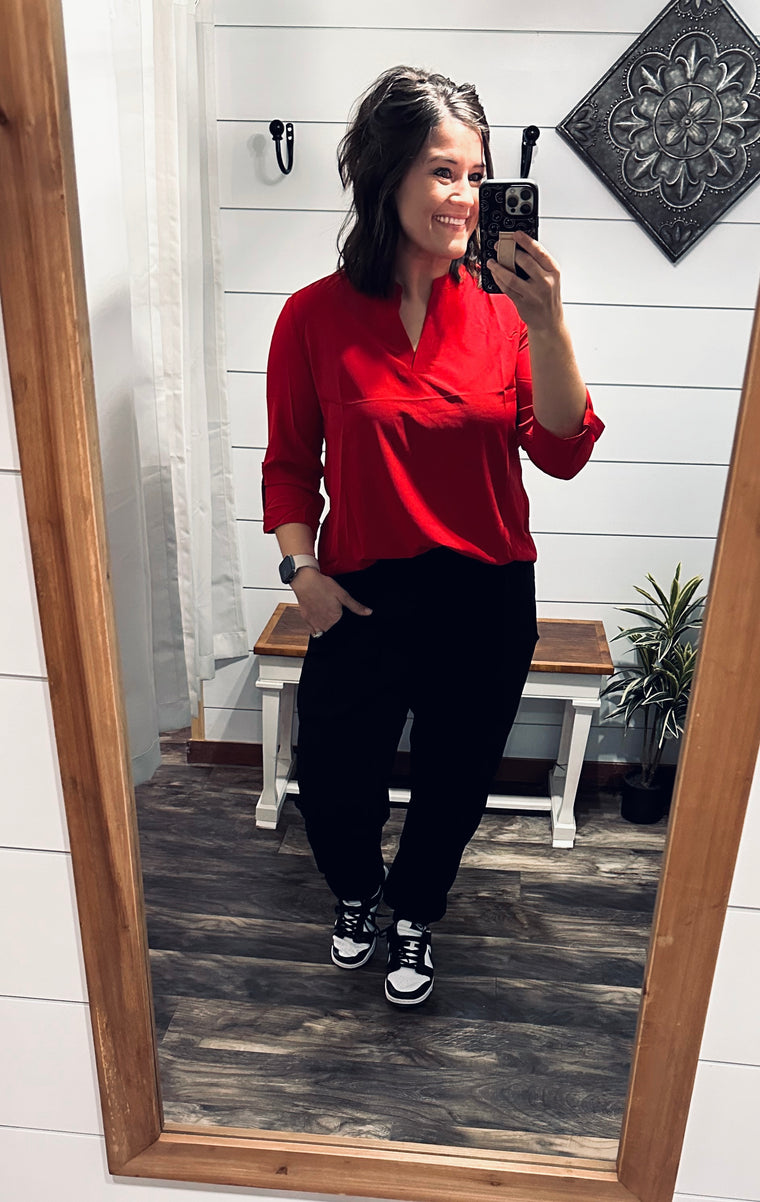 The Perfect Red 3/4 Sleeve Top