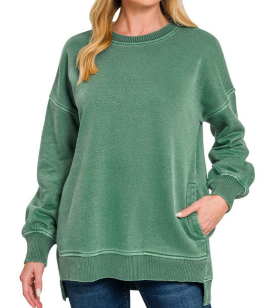 Dark Green Hi-Low Hem Pullover