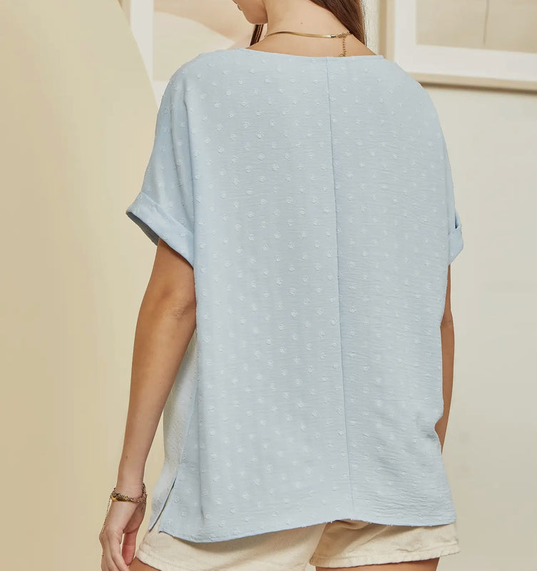 Airy Blue Solid Color V-Neck Top