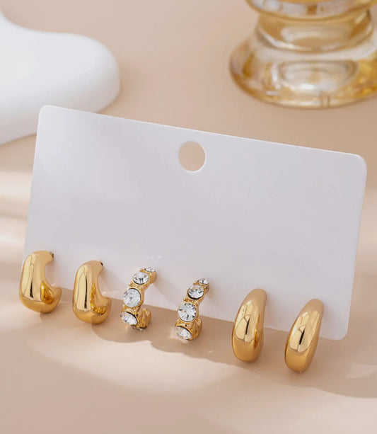 Rhinestone Geo Puffy Hoop Trio