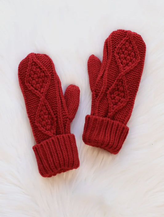 Red Cable Knit Mittens