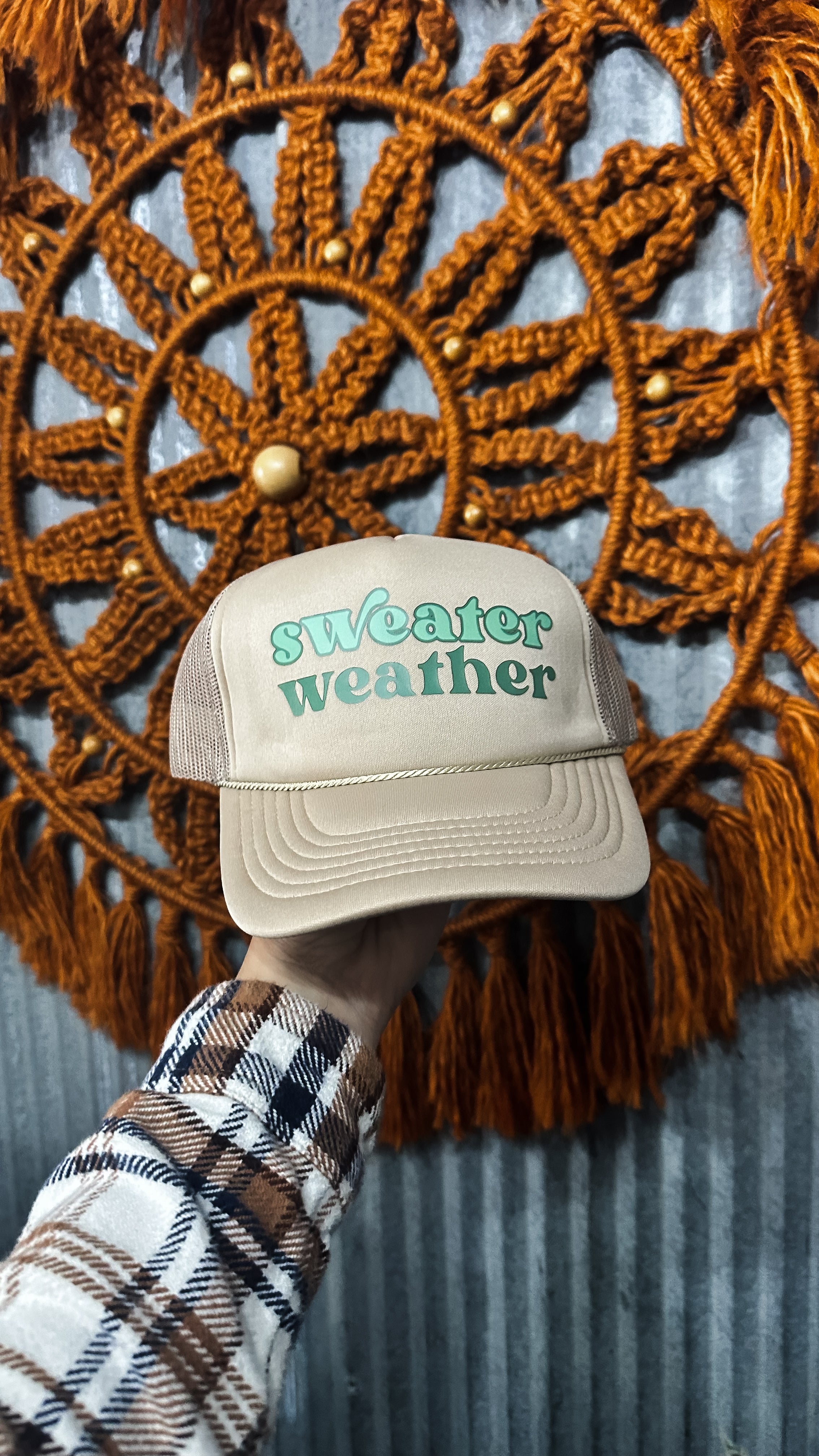 Sweater Weather Tan Trucker Hat