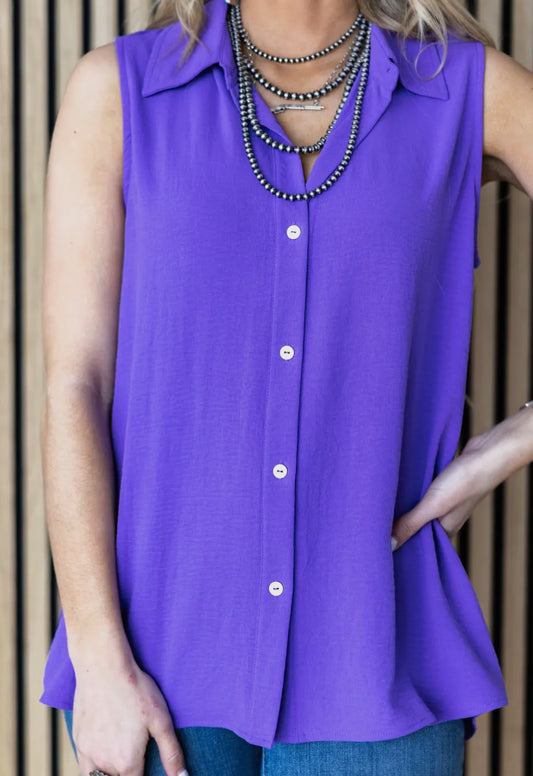 Orchid Button Down Sleeveless Top