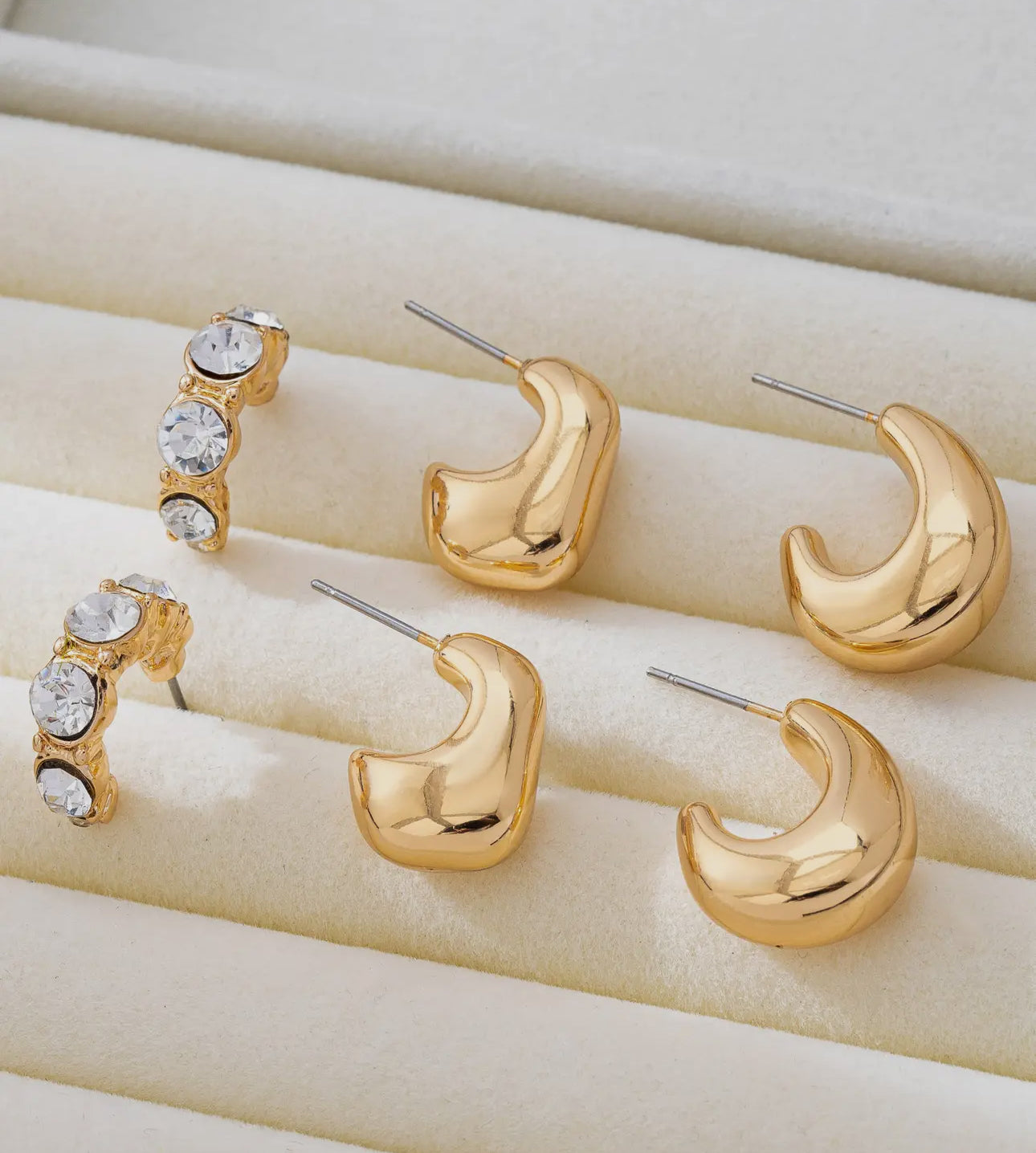 Rhinestone Geo Puffy Hoop Trio