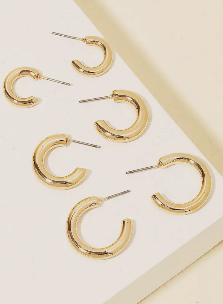 Metallic Hoop Earrings Set