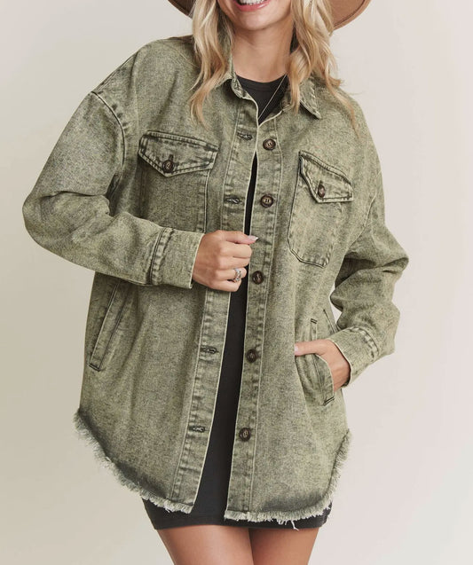 Button Down Washed Green Shacket
