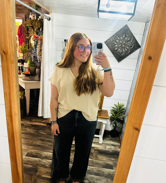 Solid Taupe V-Neck Top