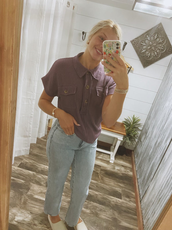 Purple Short-Sleeved Loose Fit Top