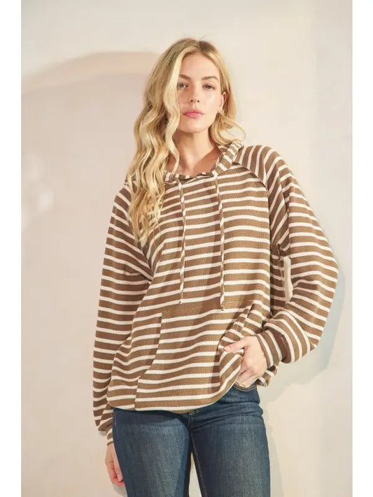 Urban Ribbed Striped Hoodie Top
