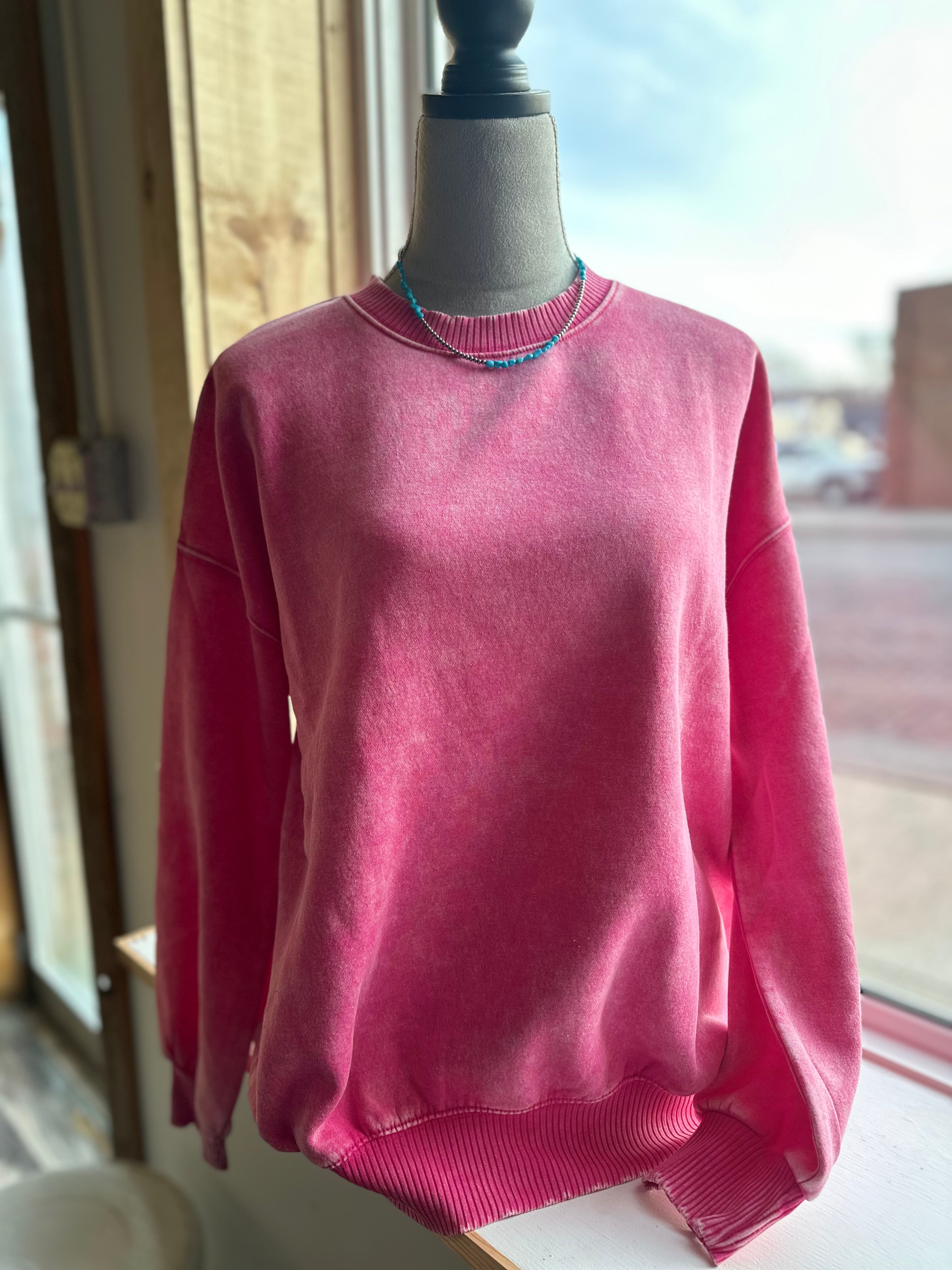 Hot Pink Weekender Fleece Acid Wash Sweater