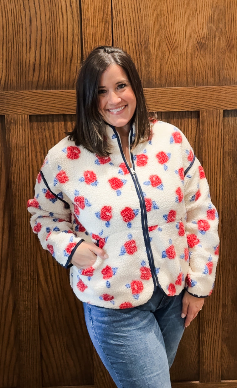 Oversized Floral Sherpa Jacket