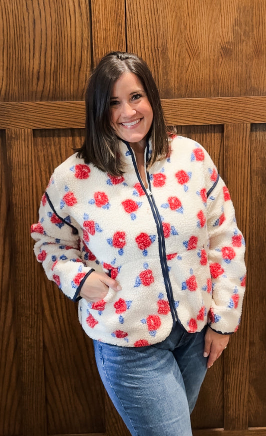 Oversized Floral Sherpa Jacket