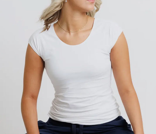 White Essential Basic Layering Scoop Neck Tee