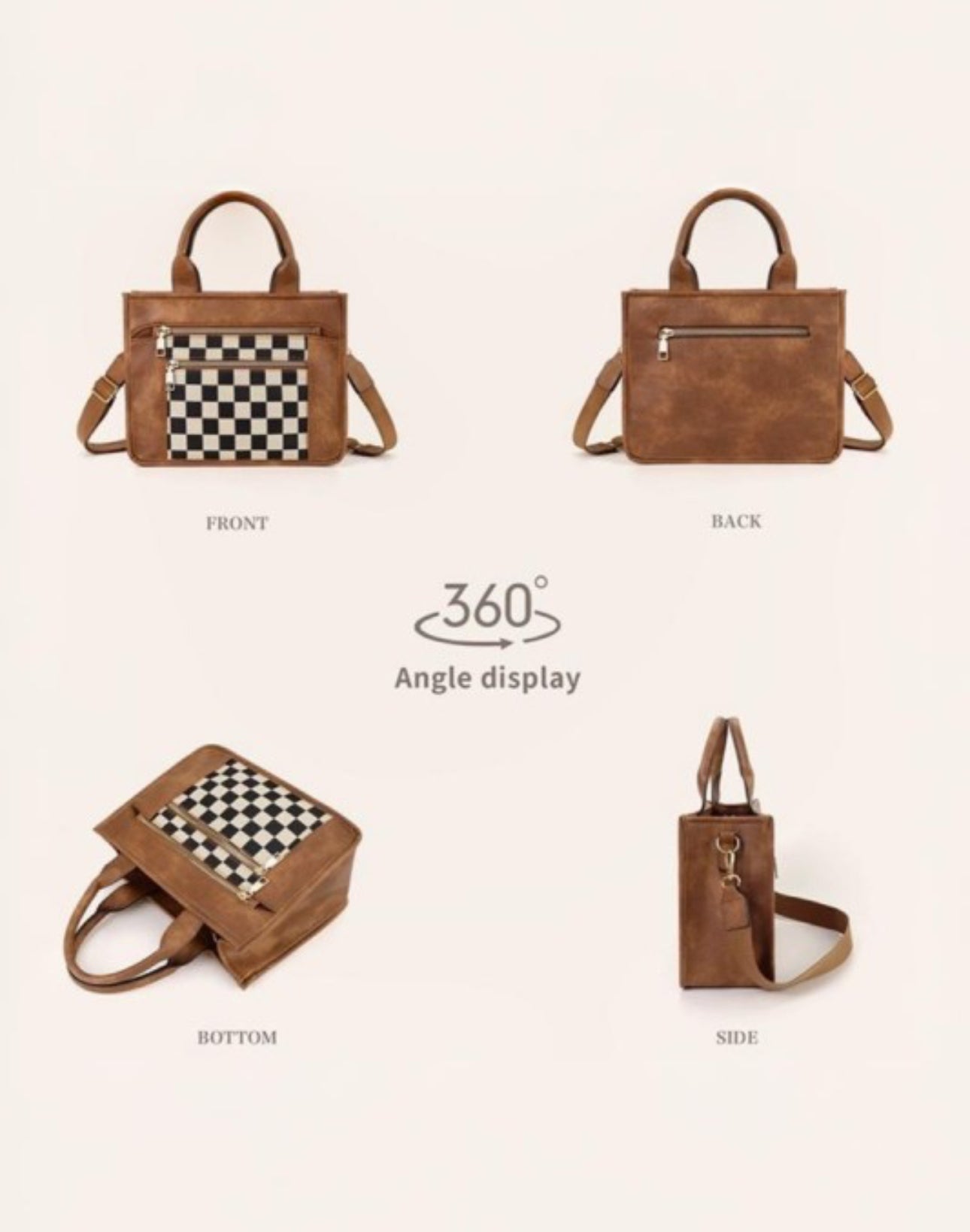 Camel Checkered Tote Bag