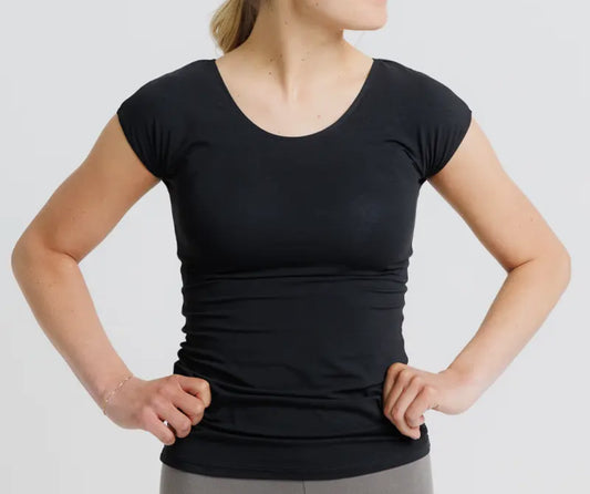 Black Essential Basic Layering Scoop Neck Tee