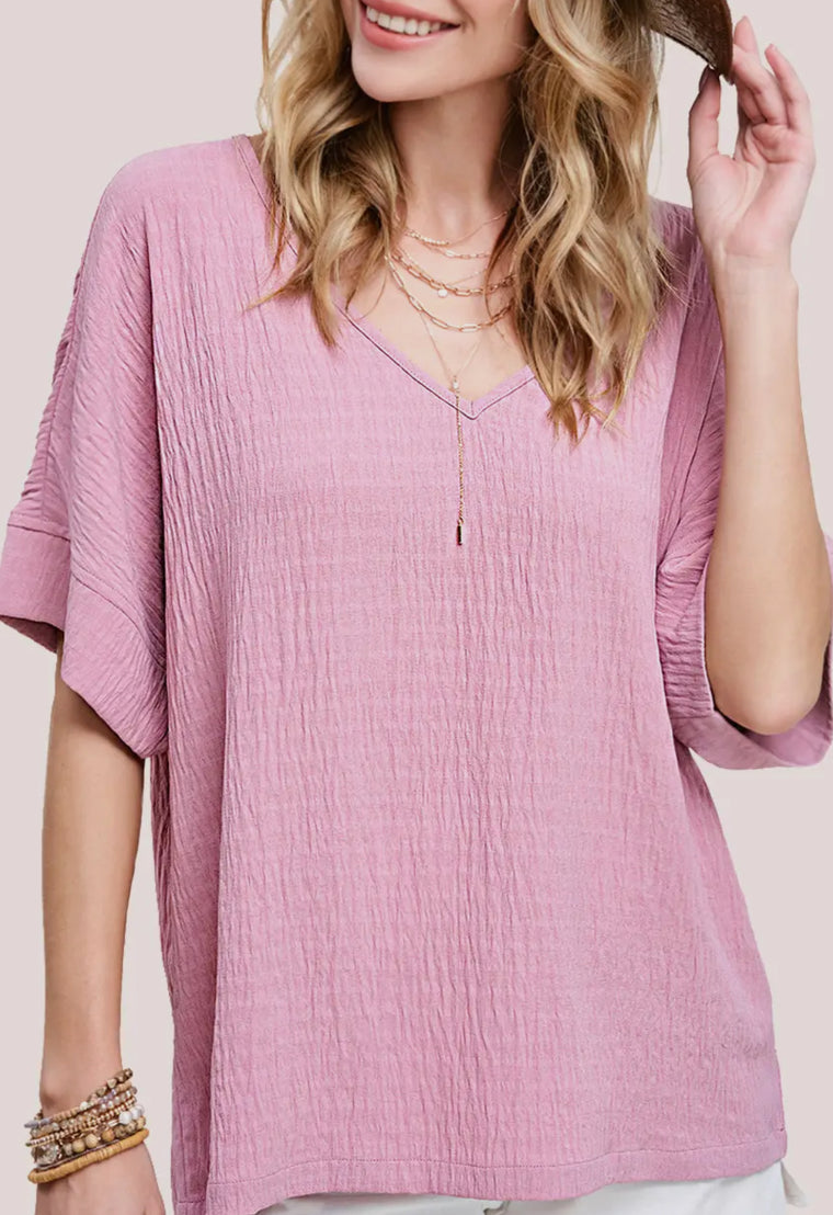 Mauve Loose Fit V-Neck Top