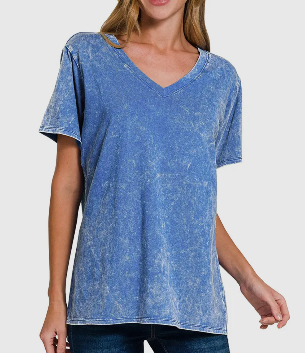 Classic Blue Washed V-Neck Top