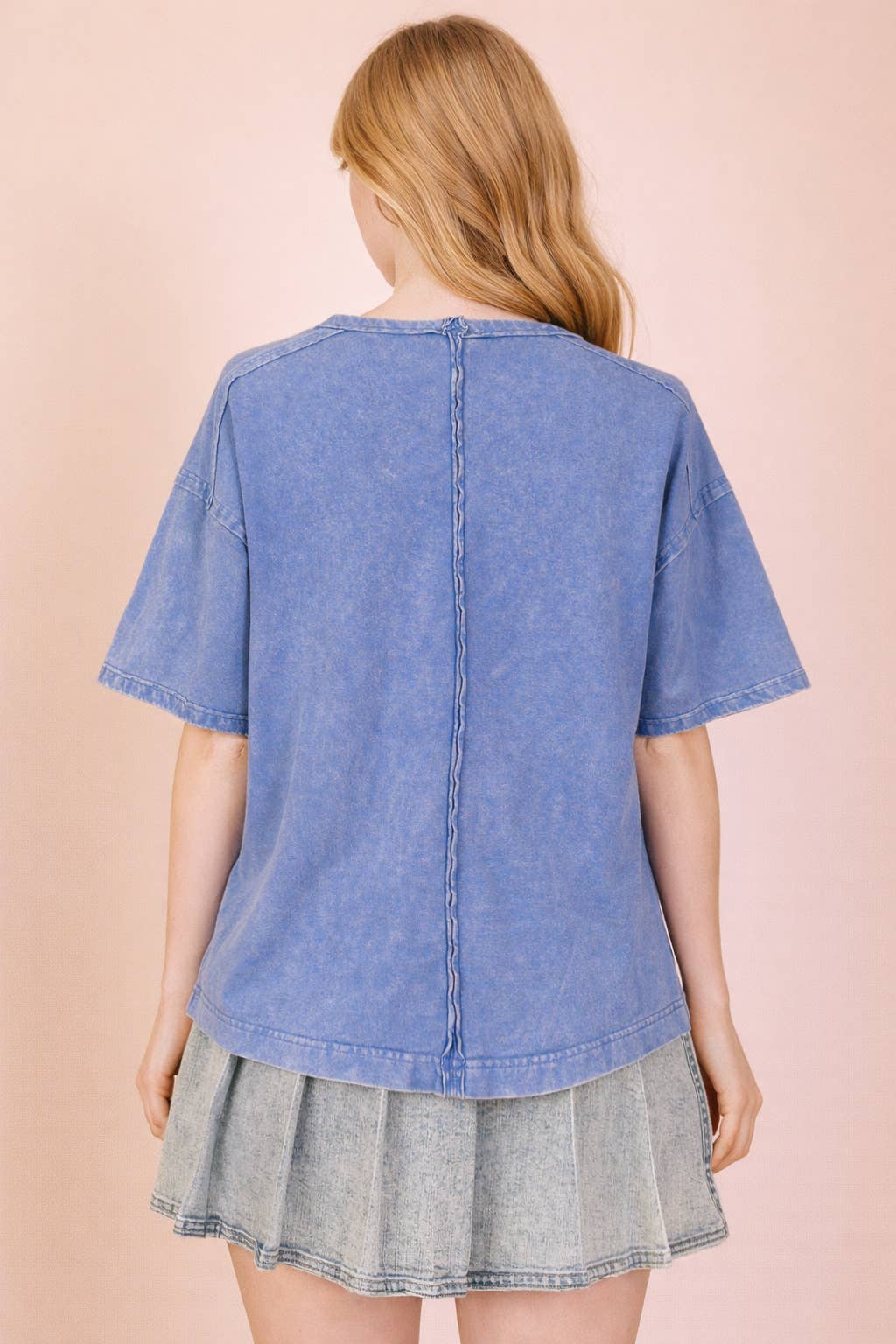 Blue Mineral Washed Knit Top with Pocket