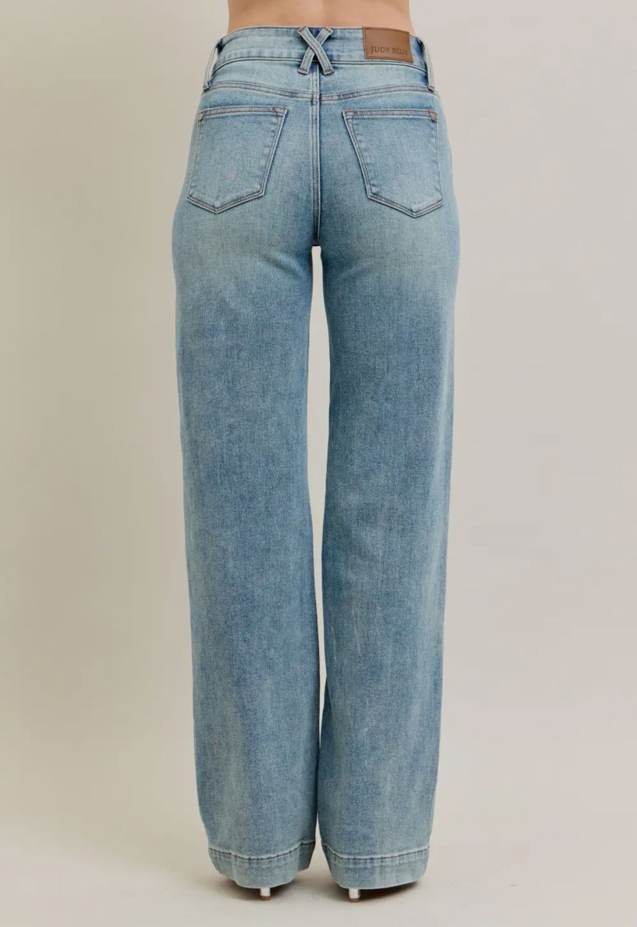 High Waisted Double Button Wide Leg Jeans