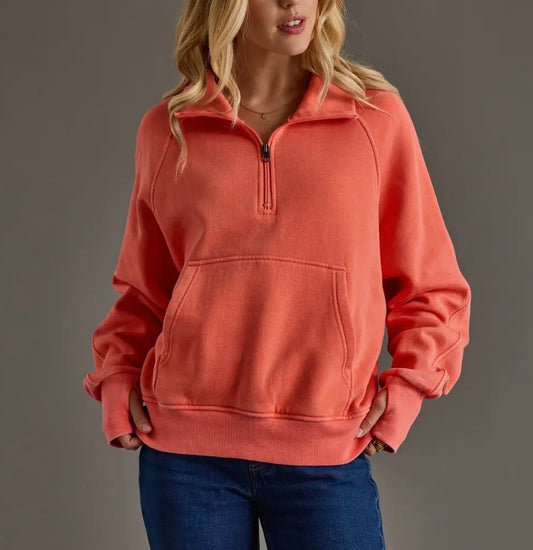 Coral Quarter Zip Sweatshirt