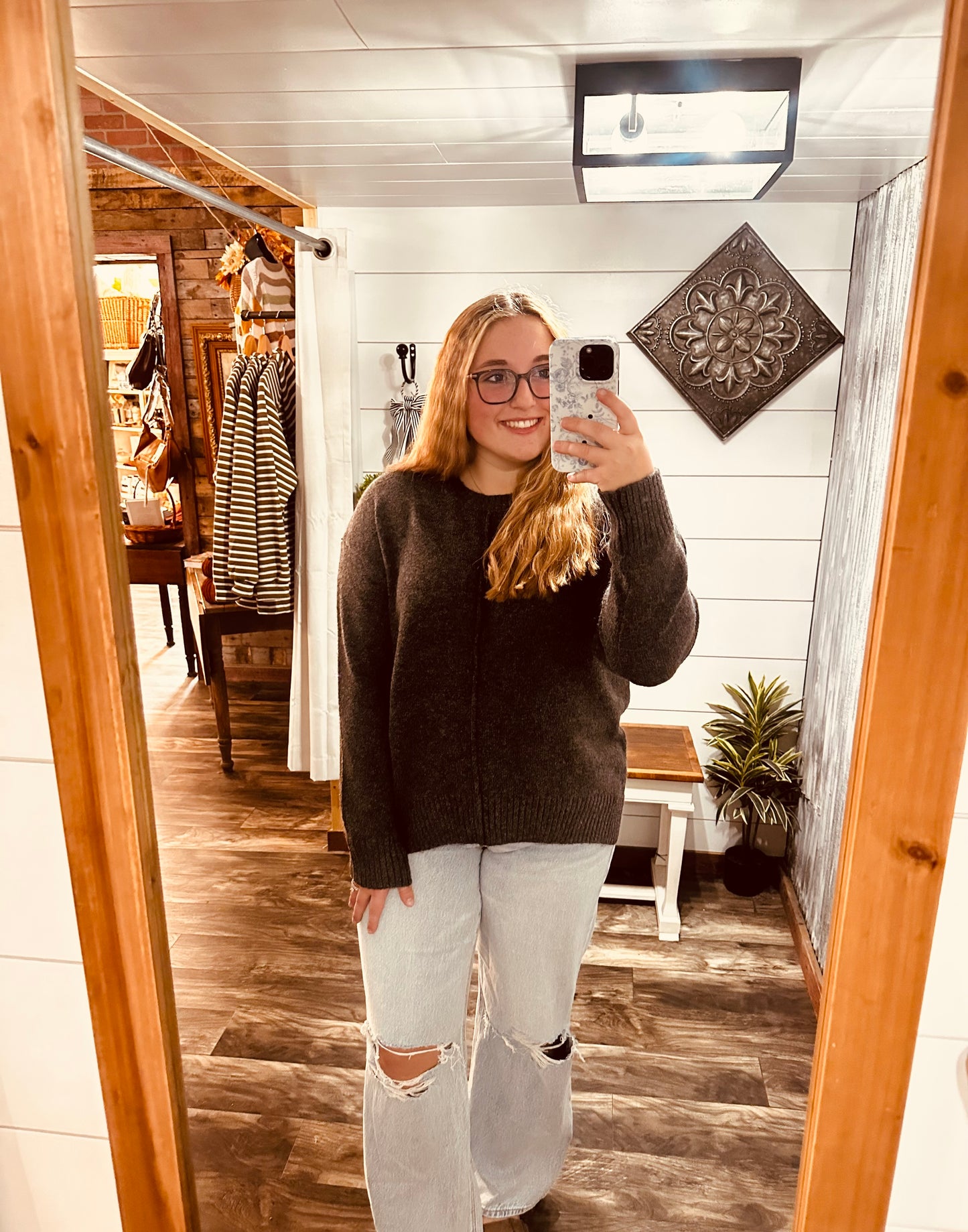 Grey Ribbed Knit Sweater
