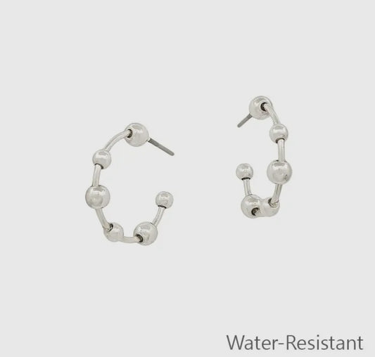 Silver Beaded Hoop Earring