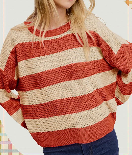 Pumpkin Striped Loose Fit Sweater