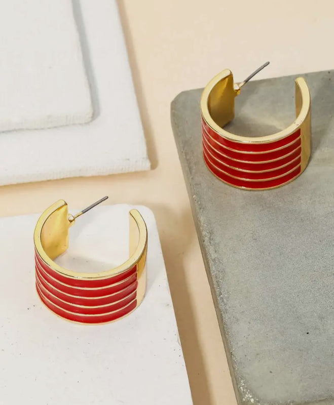 Striped Open Circle Cuff Earrings