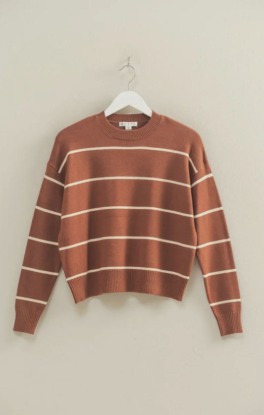 Brown Crew Neck Striped Sweater